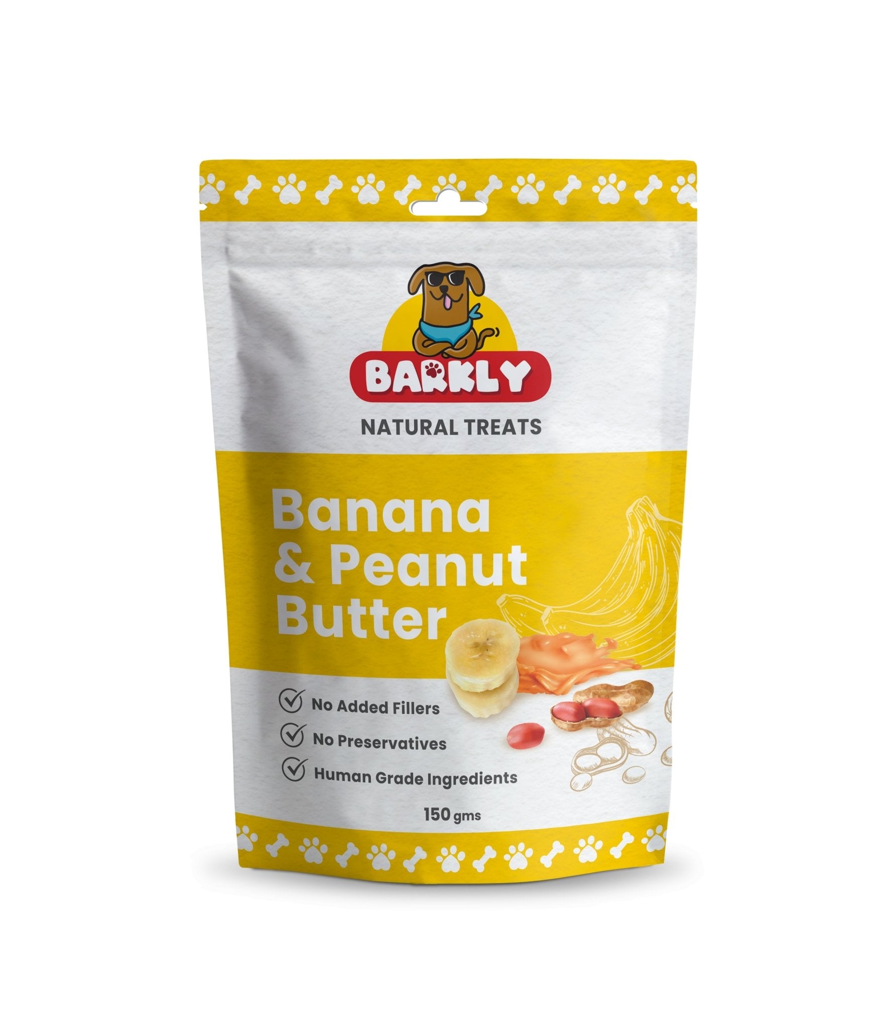 Dog treat product with banana and peanut butter combination