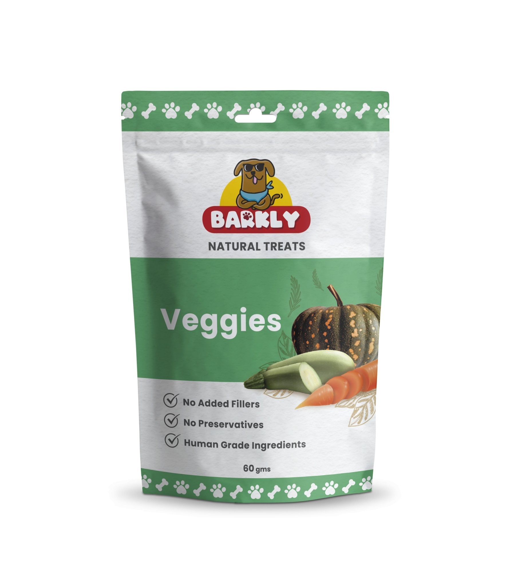 A package of 'Veggies' brand dog treats with assorted vegetable flavors