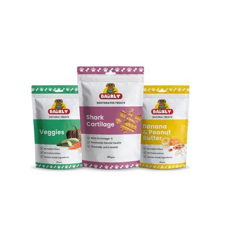Image of Veggie Biscuit Treats: "Barkly Treats Veggie Biscuit Treats - Natural and Crunchy Dog Snacks"

Image of Banana Treats: "Barkly Treats Banana Treats - Sweet and Nutritious for Dogs"

Image of Shark Cartilage: "Barkly Treats Shark Cartilage - Unique and Healthy Treats for Dogs"

Image of Entire Non-Meat Bundle: Barkly Treats Non-Meat Bundle - Includes Veggie Biscuits, Banana Treats, and Shark Cartilage for Dogs
