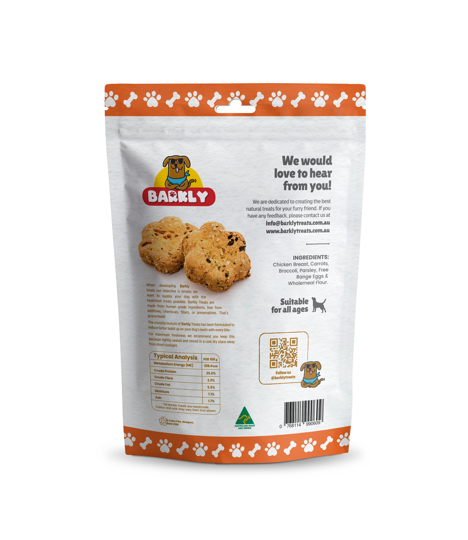 Chicken, Broccoli & Carrots dog crunchy natural treats